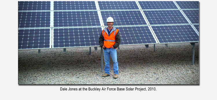 Dale Jones standing in front the completed Solar Helical Pile Foundation project at Buckley Air Force Base.